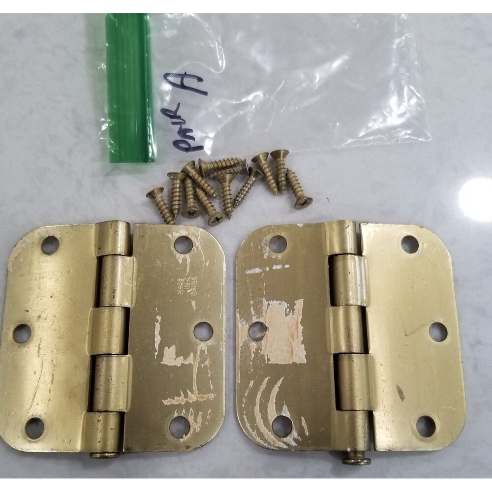 Stanley 3.5 inch brass toned door hinges reclaimed one pair